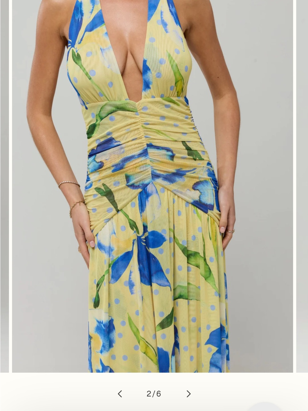 RESA Yellow Floral Halter Maxi Dress with Blue & Green Print (Grace Maxi Soleil) - Picture 2 of 8